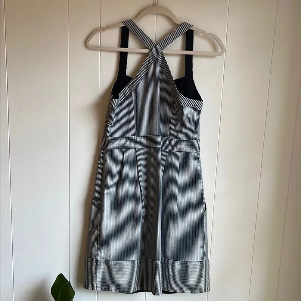 Nanette Lepore Blue and Grey Pin Stripe Beach Sweetheart Halter Mini Dress Sz 4